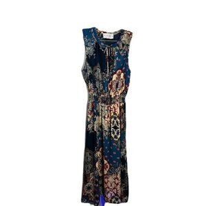 Printed Midi Dress‎ Sleeveless Smocked Waistline Small